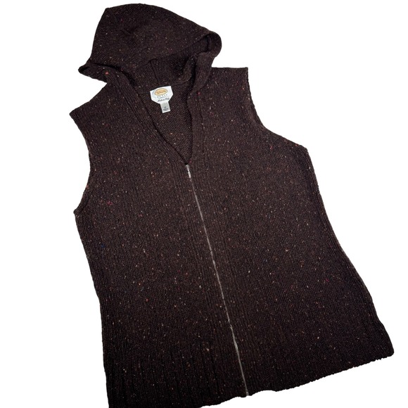 Talbots Jackets & Blazers - Talbots Woman Brown Speckled Knit Zip Up Wool Blend Hooded Vest 1X Made in Italy
